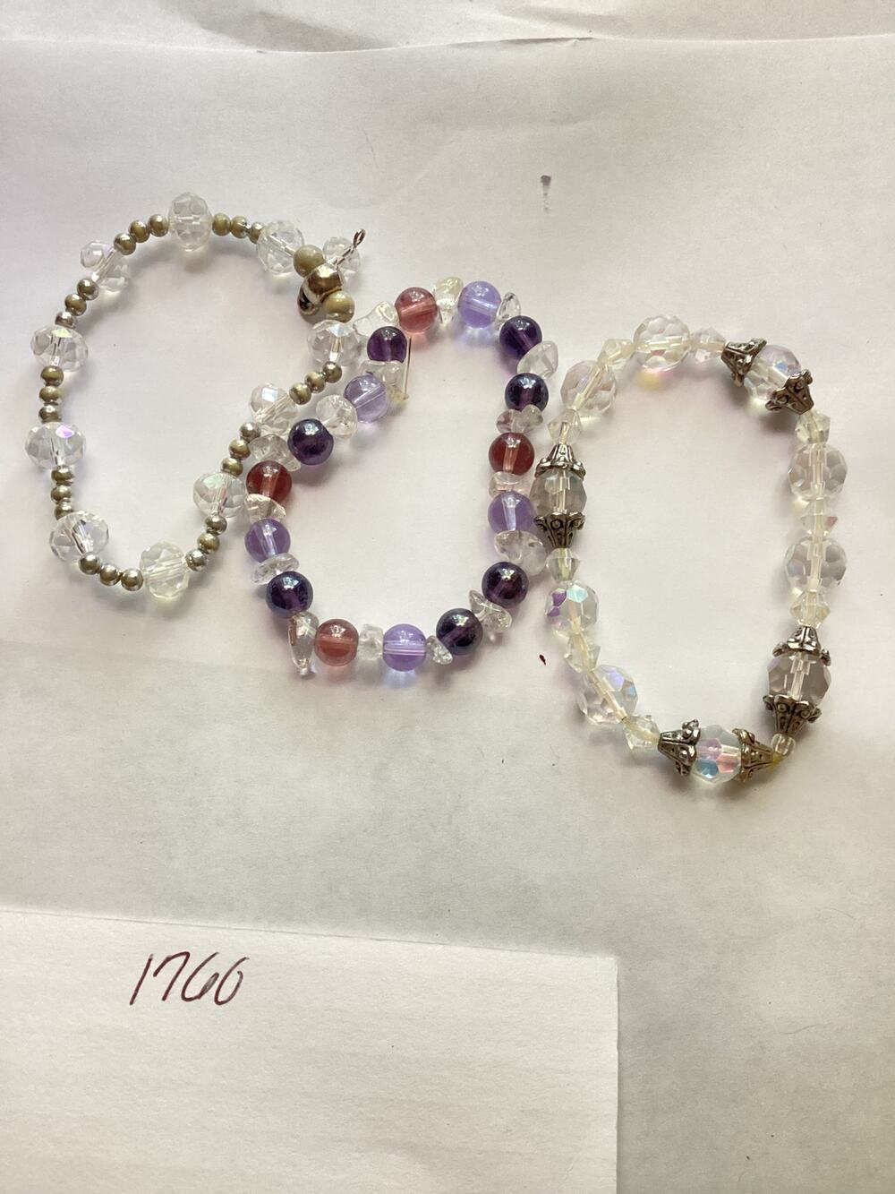 1760 (3) Stackable Bracelets Purples Clear Crystals Glass Plastic Mix Beads